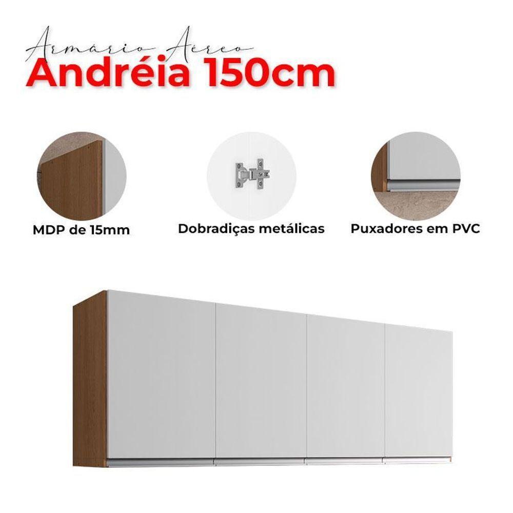Armário Aéreo Para Cozinha Andréia 4 Portas 150cm Amêndoa Branco - Ajl - 4