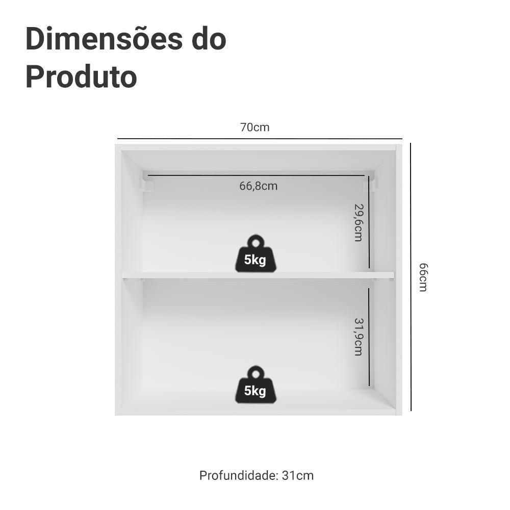 Armário Aéreo 70 Cm 2 Portas Vik Madesa Branco/cinza - 2