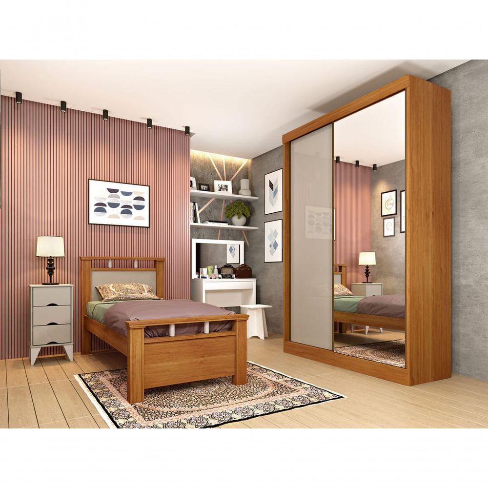 Guarda Roupa Solteiro Com Espelho 2 Portas 2 Gavetas - Roma-cinamomo - Tcil Móveis - 1