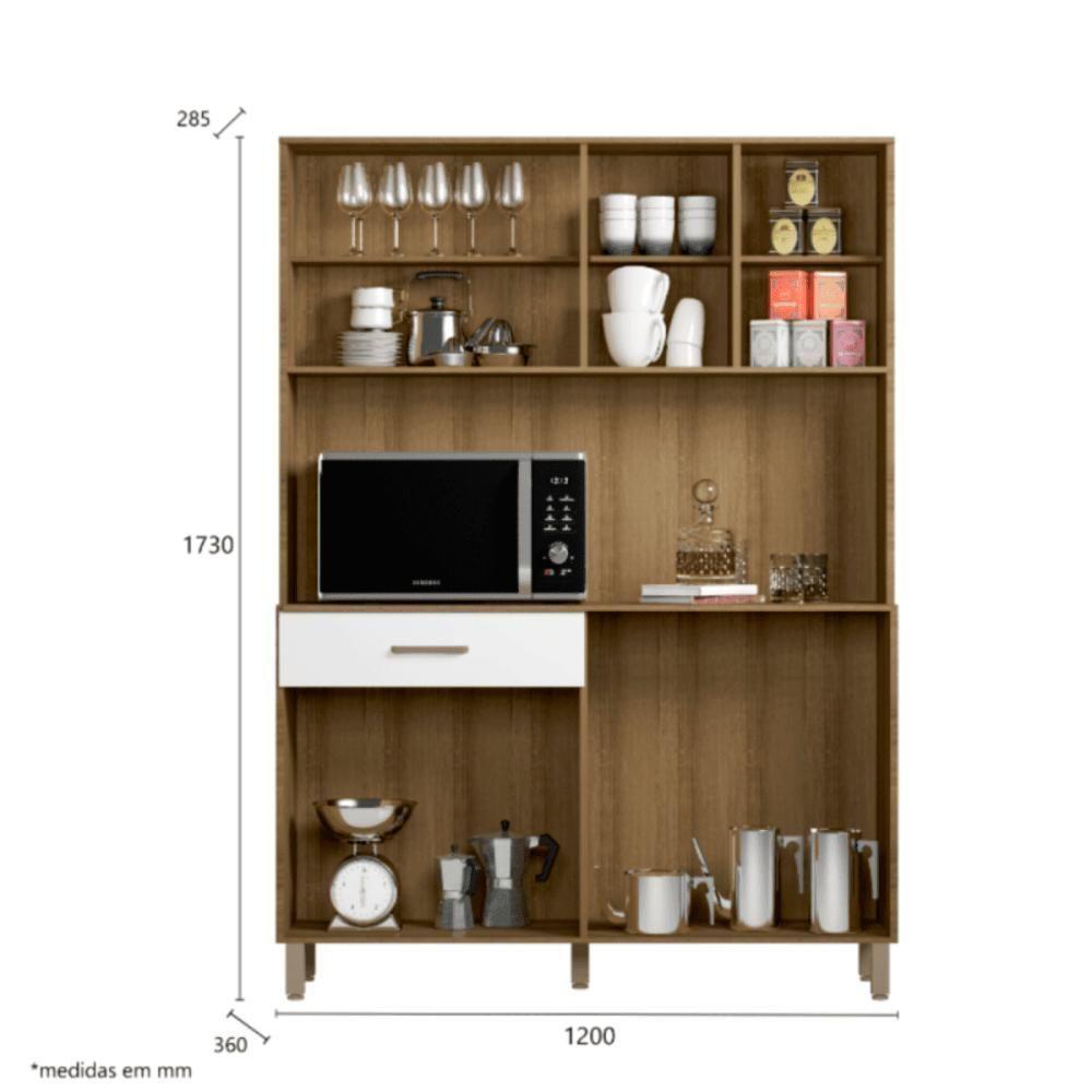 Kit Cozinha Toscana Completa Com Armários Estantes E Nichos Para Utensílios E Eletrodomésticos Branco Ripado - 5