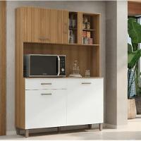 Kit Cozinha Toscana Completa Com Armários Estantes E Nichos Para Utensílios E Eletrodomésticos Branco Ripado - 1
