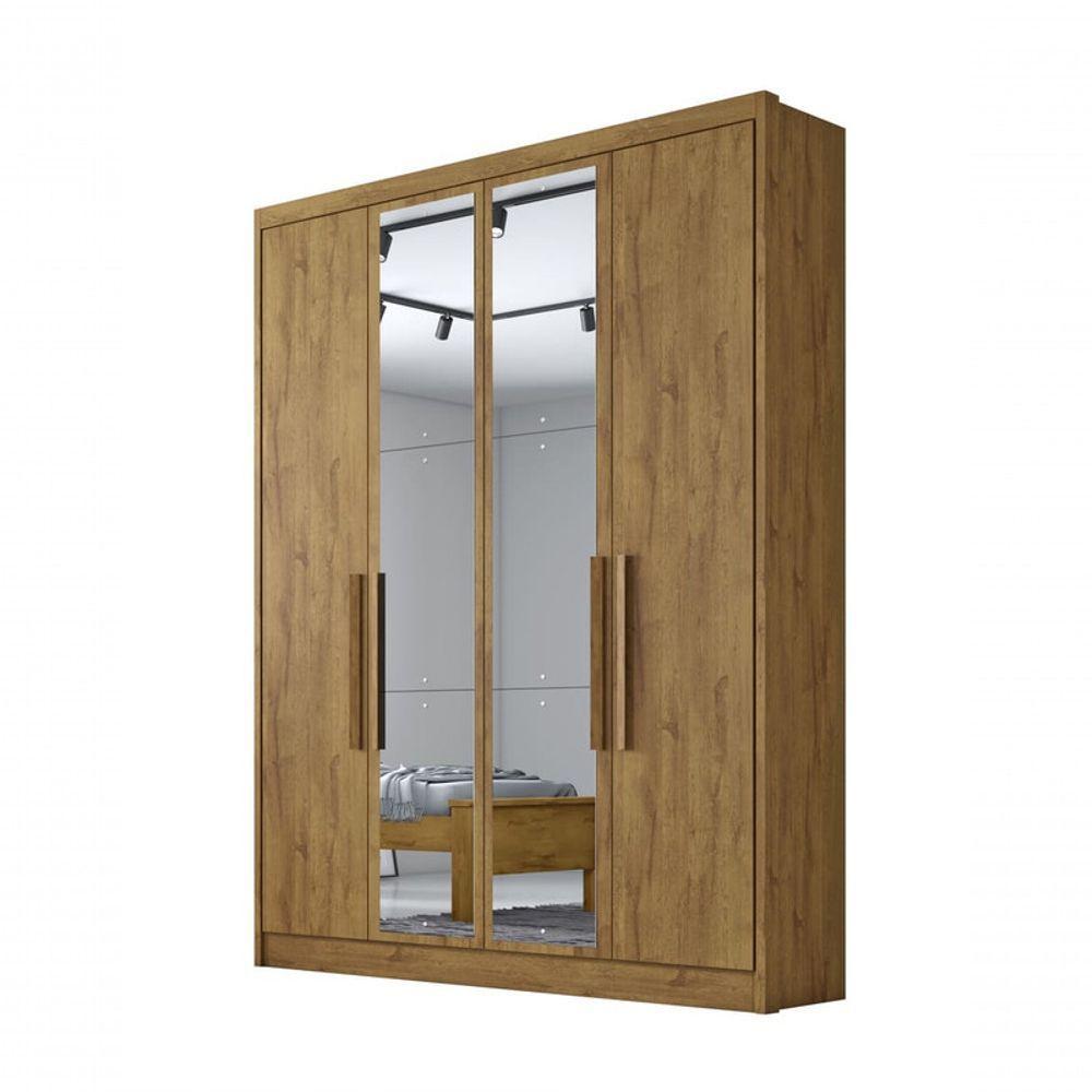 Guarda Roupa Solteiro Com Espelho 4 Portas 3 Gavetas - Sevilha-cumaru - Móveis Novo Horizonte - 2