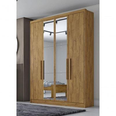 Guarda Roupa Solteiro Sevilha 4 Portas de Bater 3 Gavetas Cumaru 100% MDF com Espelho