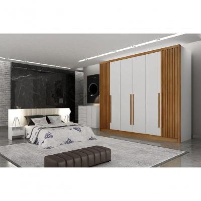Guarda Roupa Casal Himalaia Ripado 6 Portas de Bater 8 Gavetas branco MDF