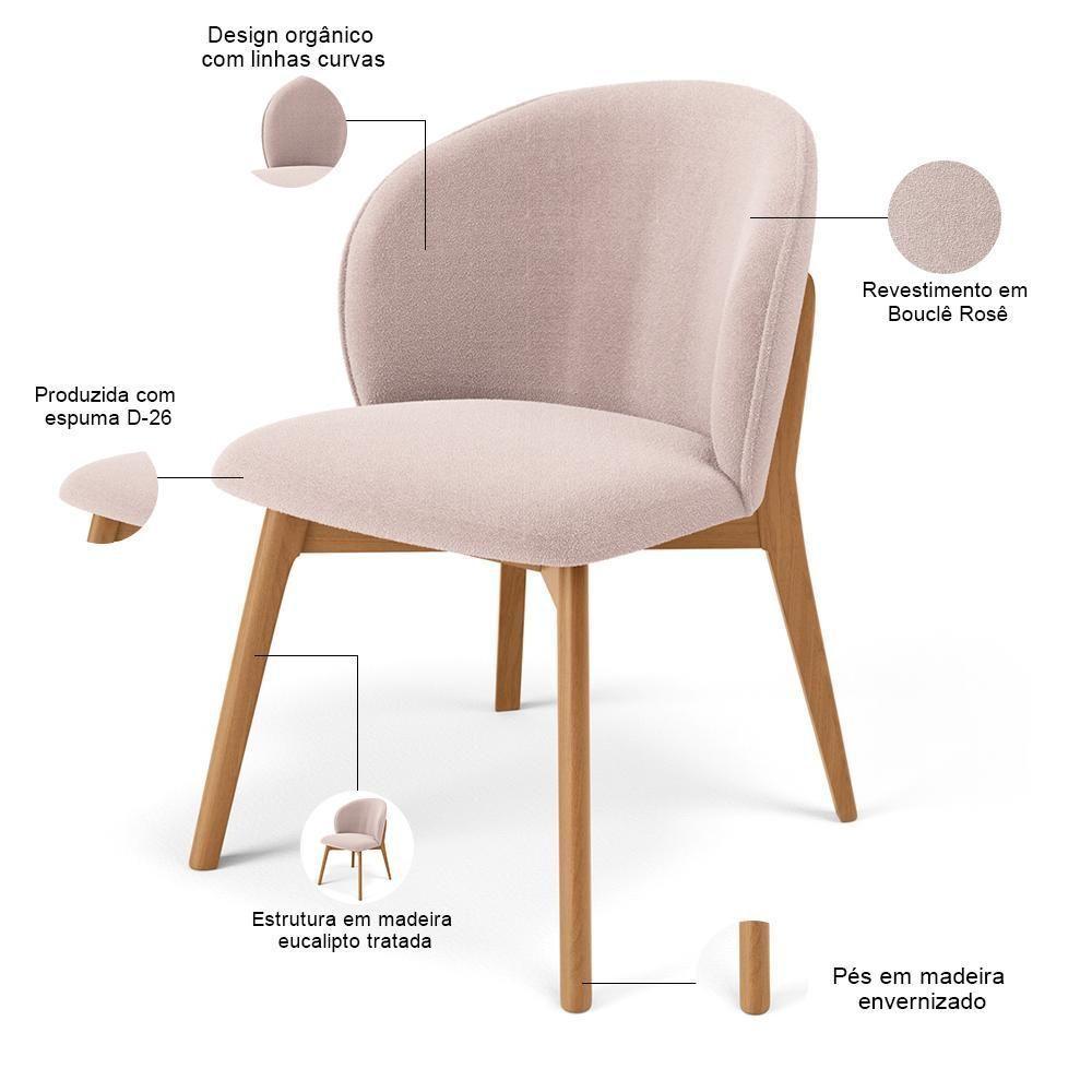 Kit 02 Cadeiras De Jantar E Estar Living Estofada Mia L02 Bouclê Rosê - Lyam Decor - 4