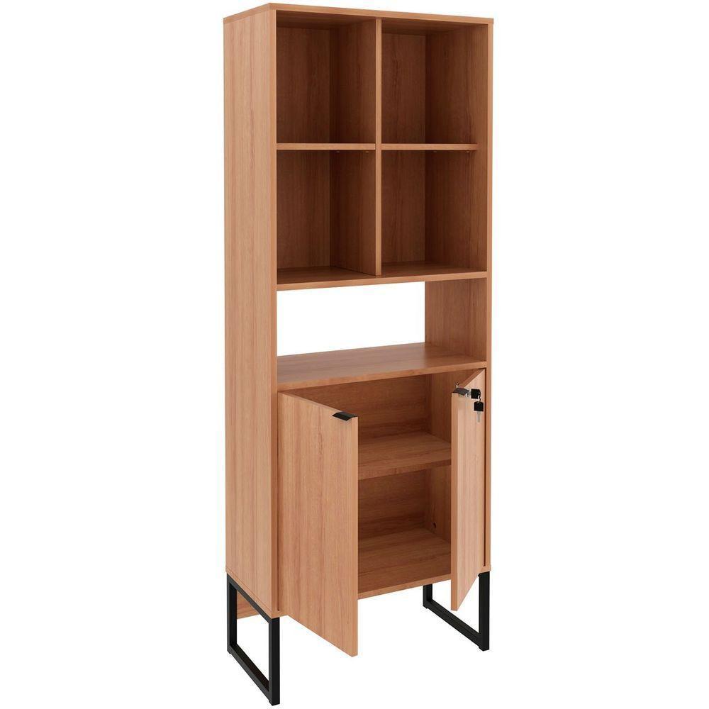 Estante Armário Alta Livreiro Multiuso Office 2 Portas Amêndoa/preto - 2