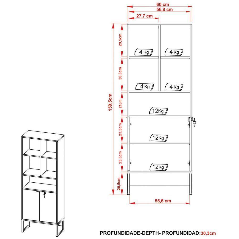 Estante Armário Alta Livreiro Multiuso Office 2 Portas Amêndoa/preto - 6