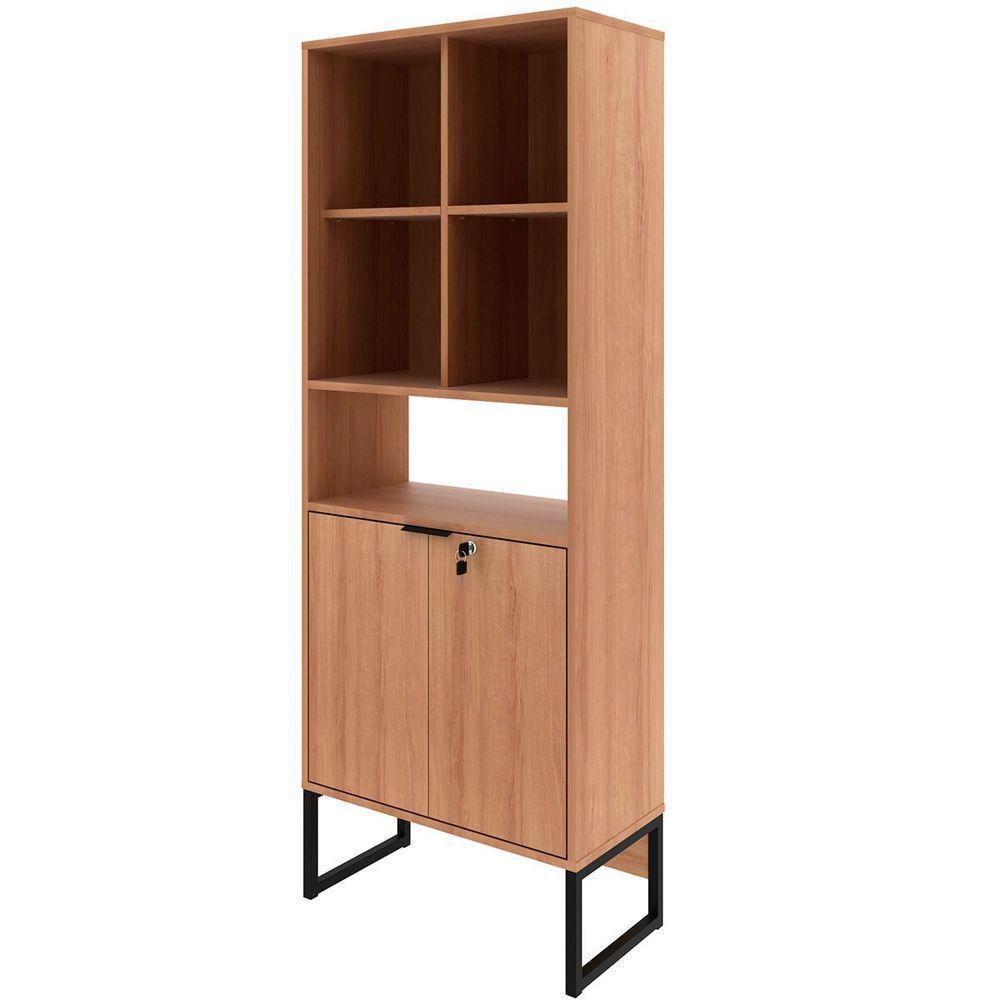Estante Armário Alta Livreiro Multiuso Office 2 Portas Amêndoa/preto - 7