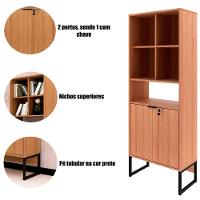 Estante Armário Alta Livreiro Multiuso Office 2 Portas Amêndoa/preto