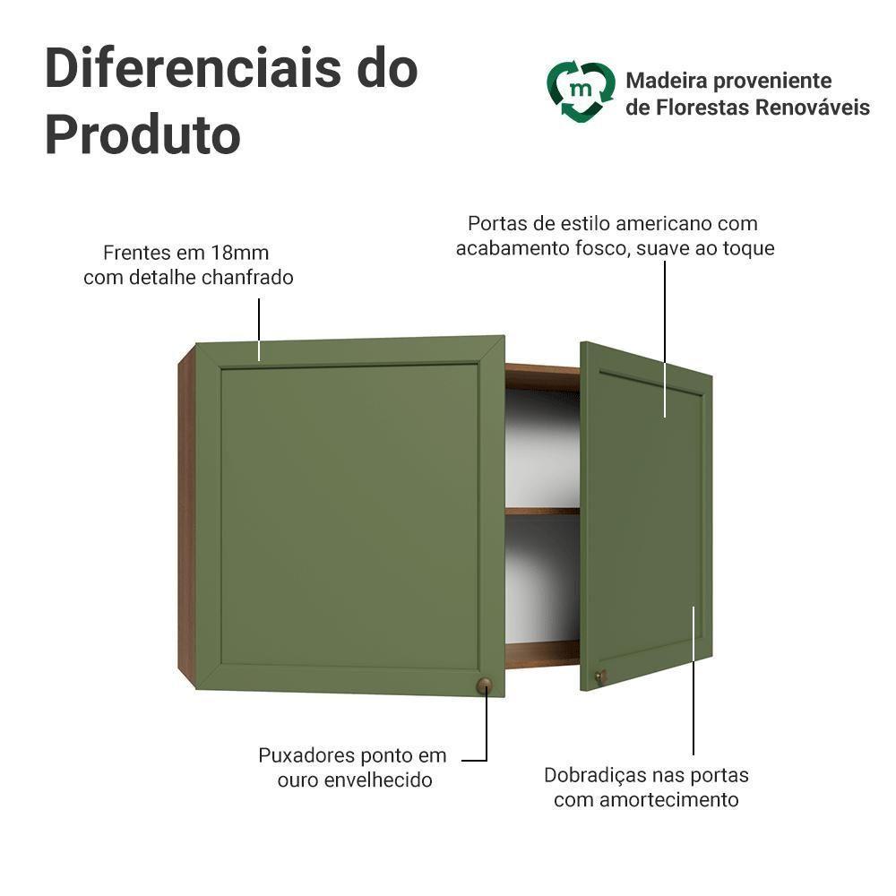Armário Aéreo 120 Cm 2 Portas Vik Madesa Rustic/verde - 3