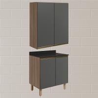 Armario Aereo Balcao 2 Portas 60cm Mdf Kali Nicioli Carvalho Toq Chumbo - 2