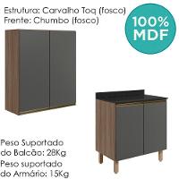 Armario Aereo Balcao 2 Portas 60cm Mdf Kali Nicioli Carvalho Toq Chumbo