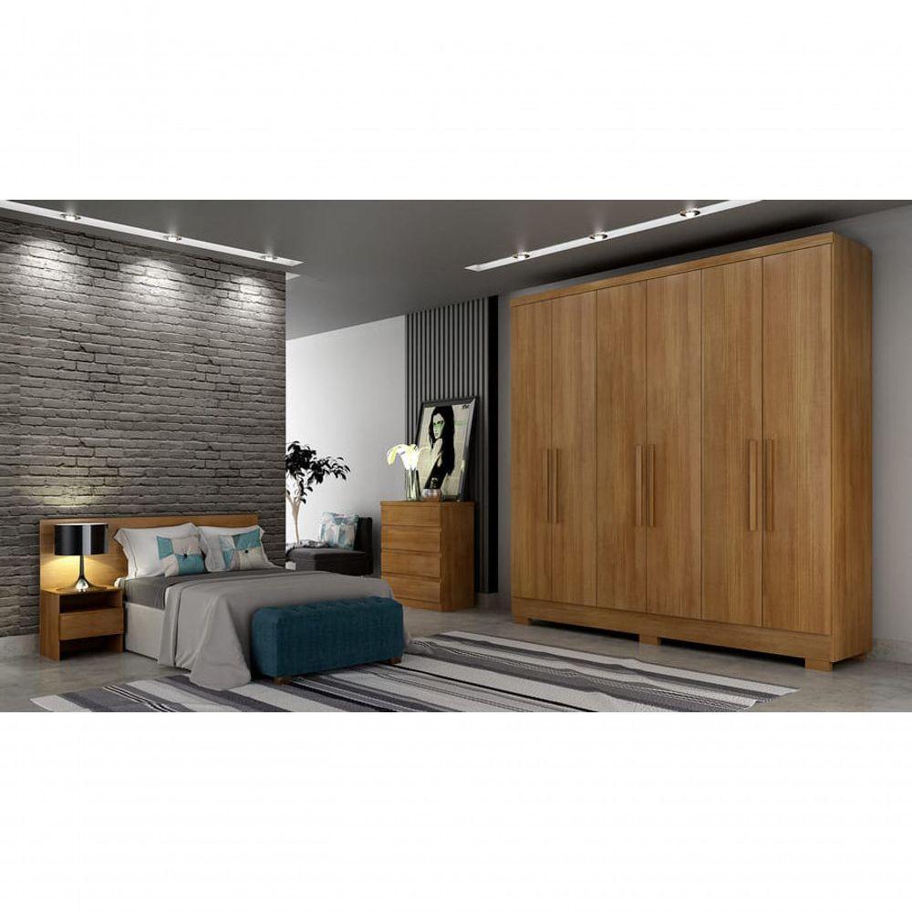 Guarda Roupa Solteiro Com Pés 6 Portas 4 Gavetas - Milly-cumaru - Móveis Novo Horizonte - 1