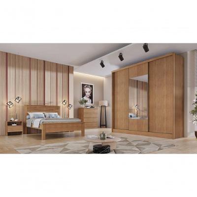 Guarda Roupa Casal Medelim 3 Portas Correr 4 Gavetas Cumaru MDF