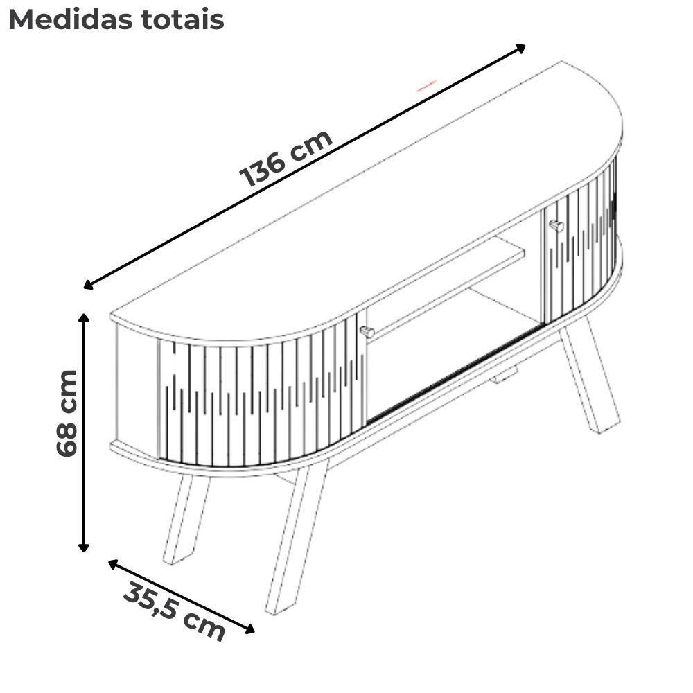Rack Bancada Tv 55 Pol 136 Cm Atlanta Madetec Naturale Off White - 3