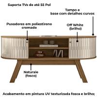 Rack Bancada Tv 55 Pol 136 Cm Atlanta Madetec Naturale Off White - 5
