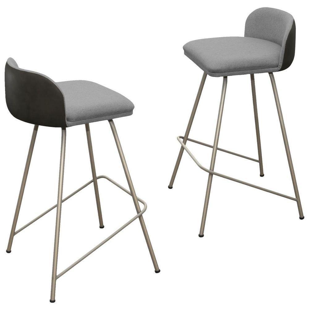 Kit 2 Banqueta Luxo Alta Nobre - Estrutura Em Aço Na Cor Champanhe - Estofado Em Linho Com Composê - 3