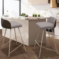 Kit 2 Banqueta Luxo Alta Nobre - Estrutura Em Aço Na Cor Champanhe - Estofado Em Linho Com Composê - 1