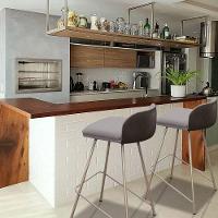 Kit 2 Banqueta Luxo Alta Nobre - Estrutura Em Aço Na Cor Champanhe - Estofado Em Linho Com Composê - 2