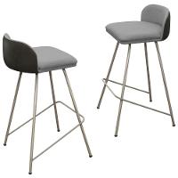 Kit 2 Banqueta Luxo Alta Nobre - Estrutura Em Aço Na Cor Champanhe - Estofado Em Linho Com Composê - 3