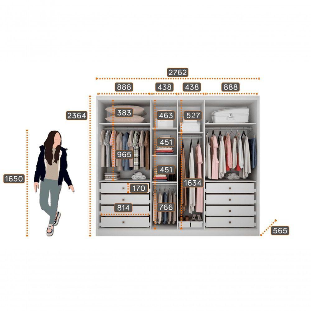 Guarda Roupa Casal 100% Mdf 6 Portas 8 Gavetas - Robust -branco - Móveis Novo Horizonte - 5