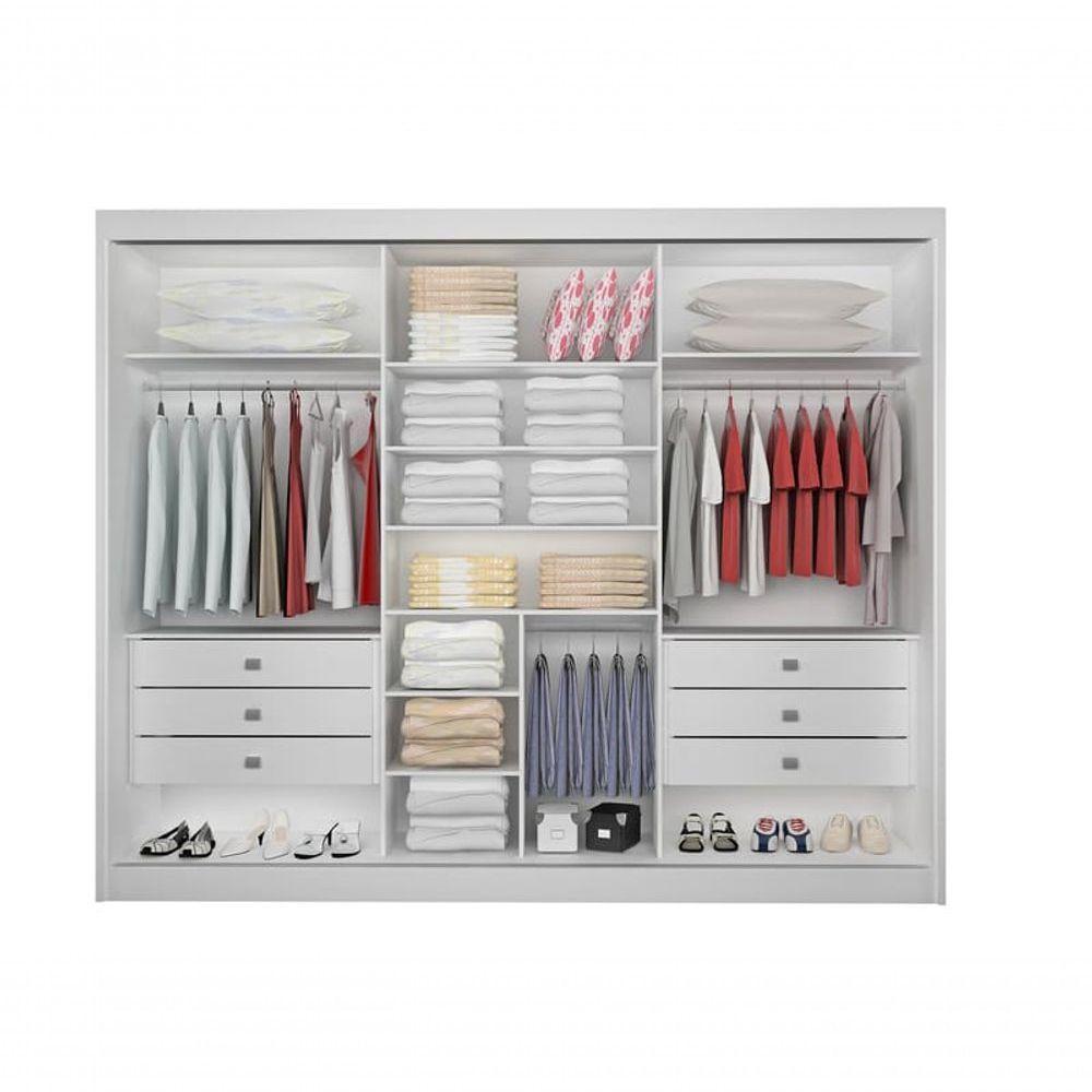 Guarda Roupa Casal Com Espelho 3 Portas 6 Gavetas - Los Angeles Ripado-branco - Móveis D'doro - 2