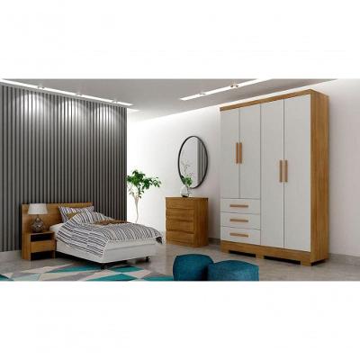 Guarda Roupa Solteiro Encant 4 Portas de Bater 3 Gavetas Cumaru Off White MDP