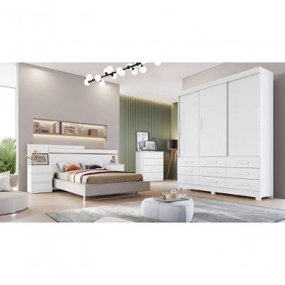 Guarda Roupa Solteiro Capri 3 Portas de Correr 9 Gavetas Branco MDP Móveis Novo Horizonte
