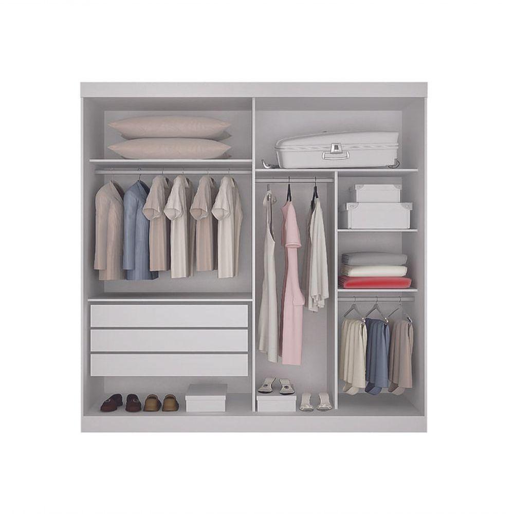 Guarda Roupa Solteiro Com Espelho 2 Portas 3 Gavetas - São Paulo-branco - Leifer Móveis - 3