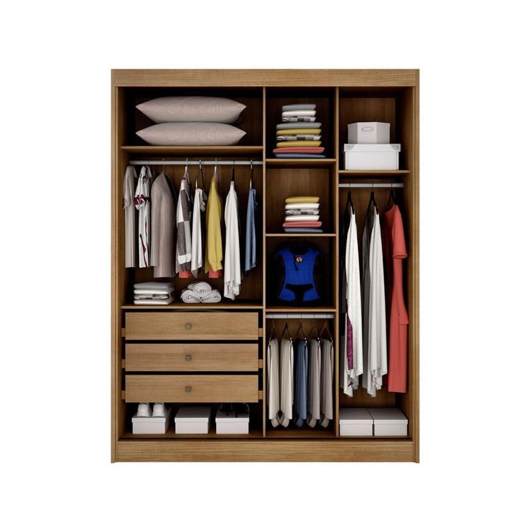 Guarda Roupa Solteiro Com Espelho Mdf 3 Gavetas - Virtus -cumaru-fendi - Móveis Novo Horizonte - 4