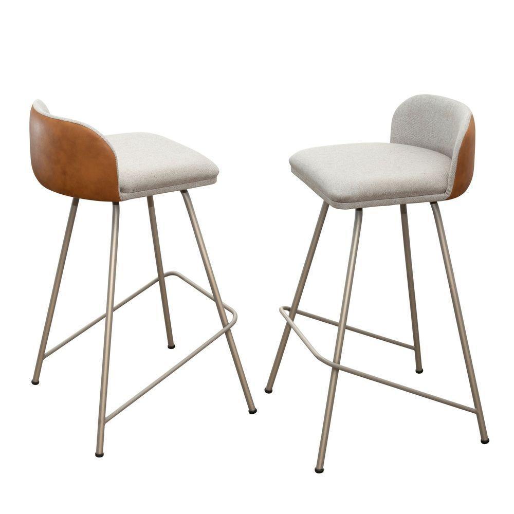 Kit 2 Banqueta Luxo Alta Nobre - Estrutura Em Aço Na Cor Champanhe - Estofado Em Linho Com Composê - 2