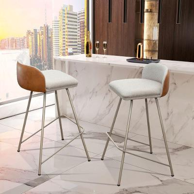 Kit 2 Banqueta Luxo Alta Nobre - Estrutura Em Aço Na Cor Champanhe - Estofado Em Linho Com Composê