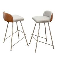 Kit 2 Banqueta Luxo Alta Nobre - Estrutura Em Aço Na Cor Champanhe - Estofado Em Linho Com Composê - 2