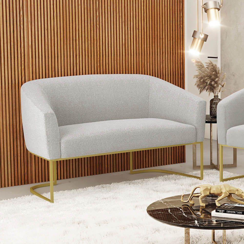 Sofá 2 Lugares Namoradeira Industrial Dourado Stella Bouclê D03 - D'rossi Cinza - 1