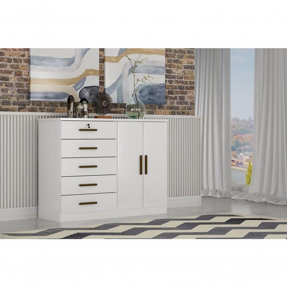 Cômoda Para Quarto Com Sapateira 5 Gavetas - Space-branco - Móveis Novo Horizonte - 1