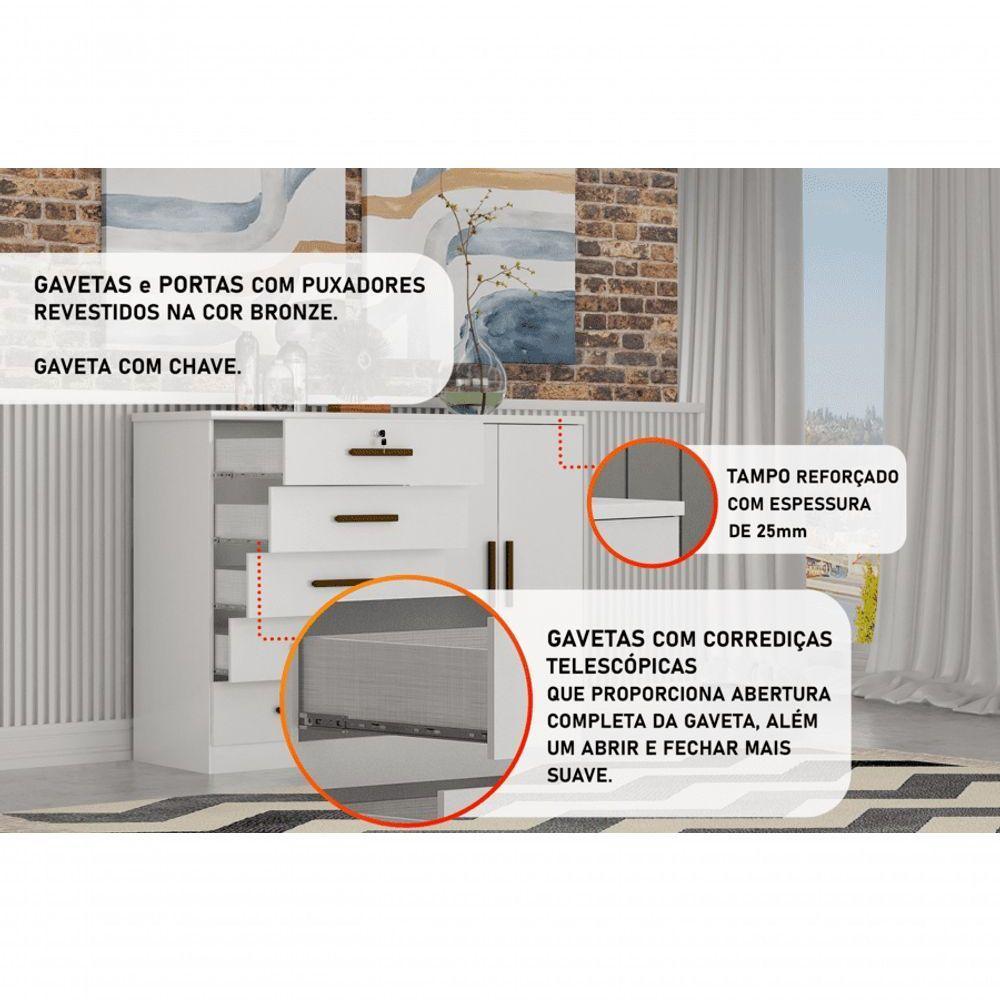 Cômoda Para Quarto Com Sapateira 5 Gavetas - Space-branco - Móveis Novo Horizonte - 2