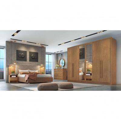 Guarda Roupa Casal Livorno 6 Portas 8 Gavetas Cumaru MDF com Espelho Móveis Novo