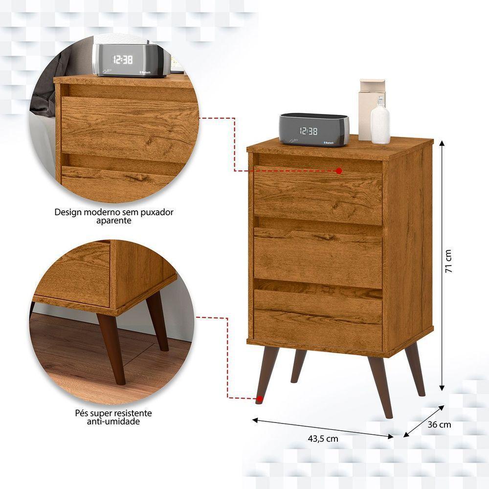 Mesa De Cabeceira 3 Gavetas Com Pés Palito Woon Freijó - 3