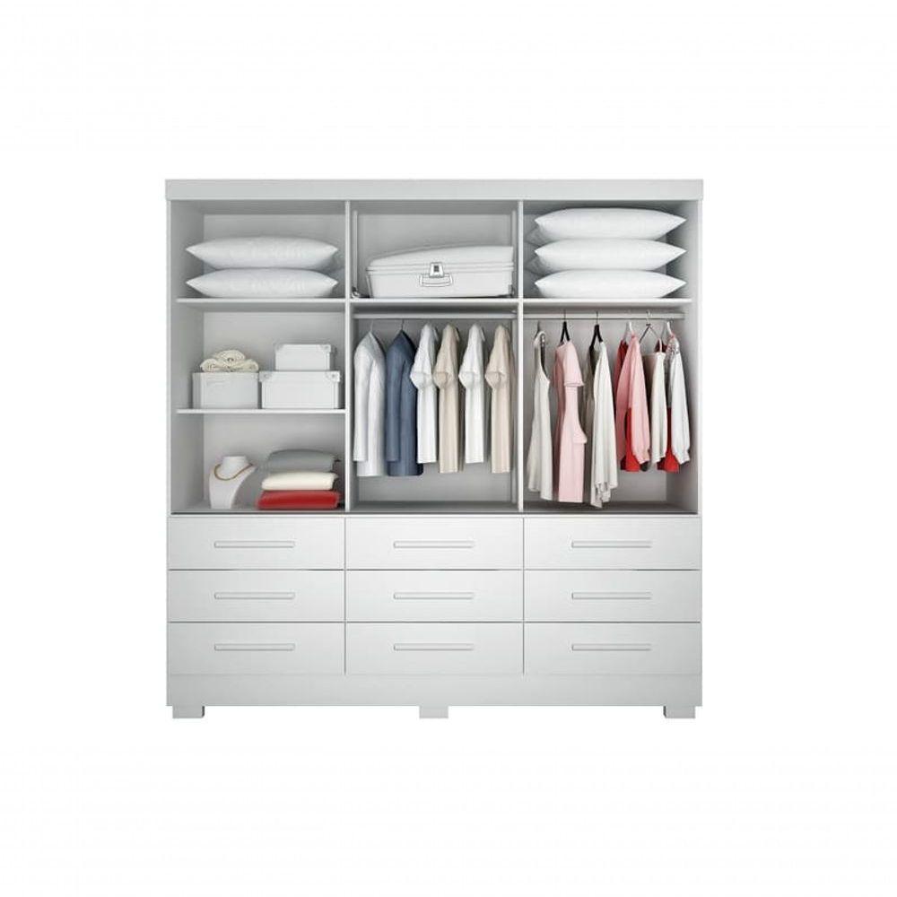 Guarda Roupa Solteiro Com Espelho 3 Portas 9 Gavetas - Buriti-branco - Móveis Novo Horizonte - 3
