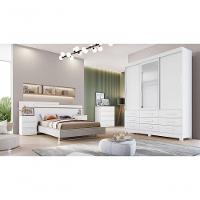 Guarda Roupa Solteiro Com Espelho 3 Portas 9 Gavetas - Buriti-branco - Móveis Novo Horizonte - 1