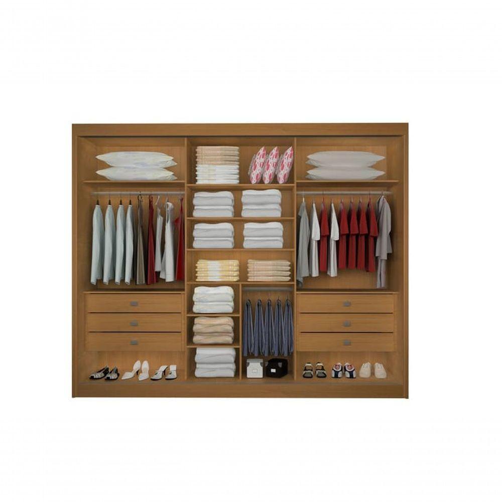 Guarda Roupa Casal Com Espelho 3 Portas 6 Gavetas - Los Angeles Ripado-cinamomo-off White - Móveis D'doro - 2