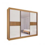 Guarda Roupa Casal Com Espelho 3 Portas 6 Gavetas - Los Angeles Ripado-cinamomo-off White - Móveis D'doro - 1