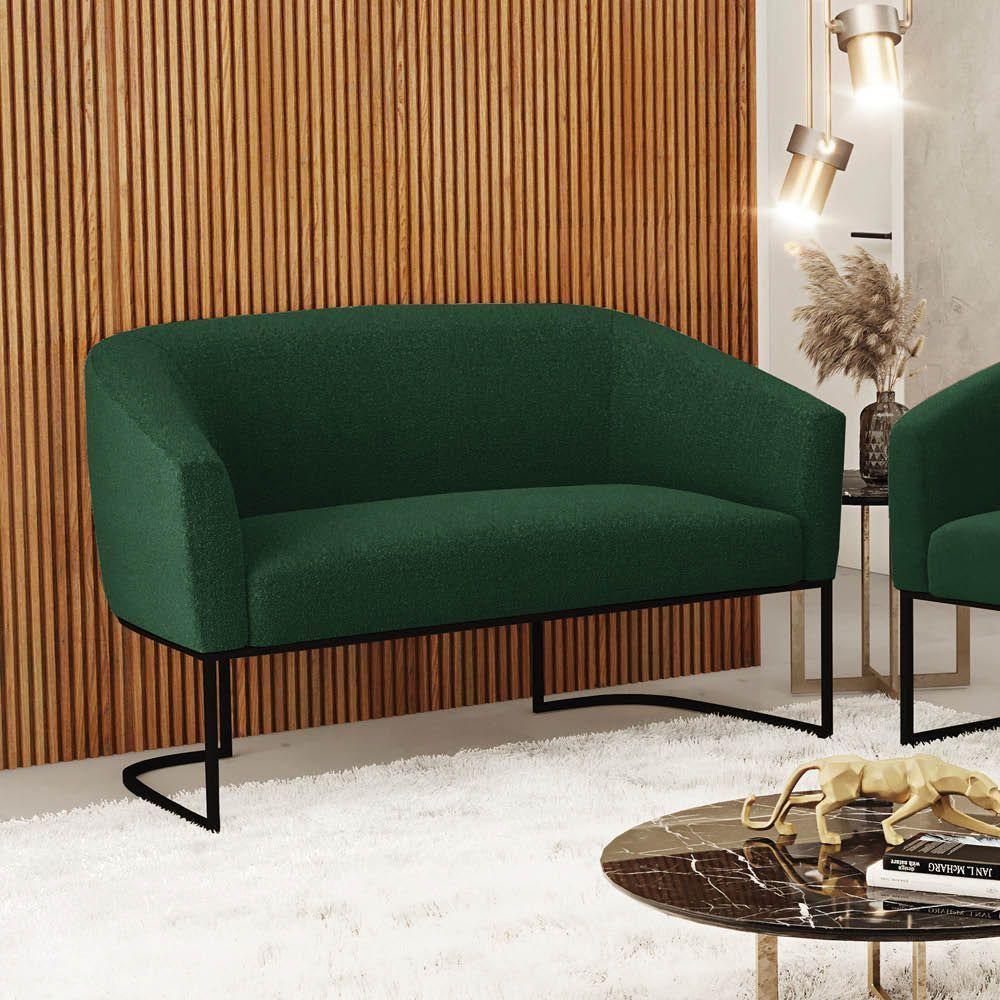 Sofá 2 Lugares Namoradeira Industrial Preto Stella Bouclê D03 - D'rossi Verde - 1