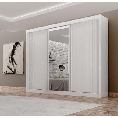 Guarda Roupa Casal Milano 3 Portas com Espelho 4 Gavetas Branco MDF