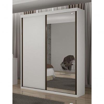 Guarda Roupa Solteiro Búzios 2 Portas com Espelho 3 Gavetas Neve MDF