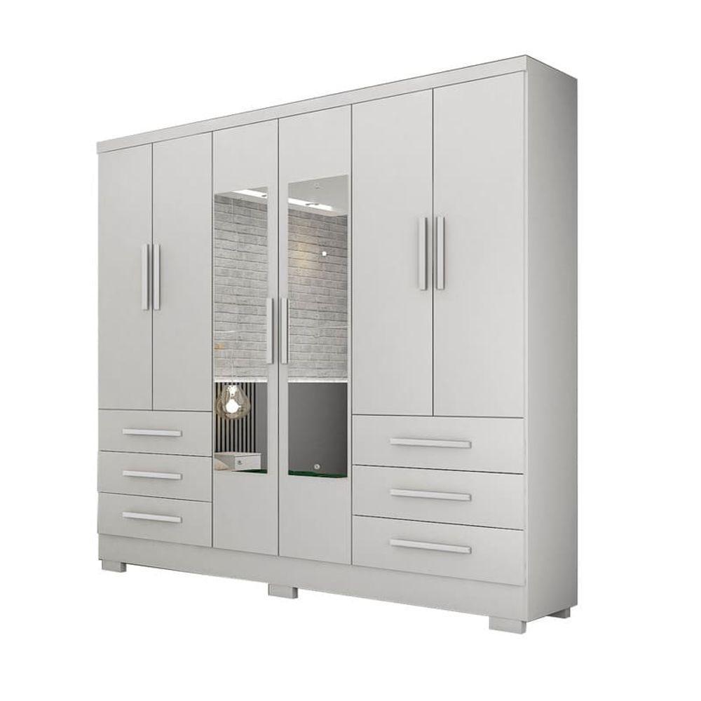 Guarda Roupa Solteiro Com Espelho Com Pés 6 Portas 6 Gavetas - Encant-branco - Móveis Novo Horizonte - 2