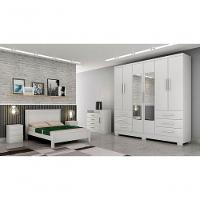 Guarda Roupa Solteiro Com Espelho Com Pés 6 Portas 6 Gavetas - Encant-branco - Móveis Novo Horizonte - 1