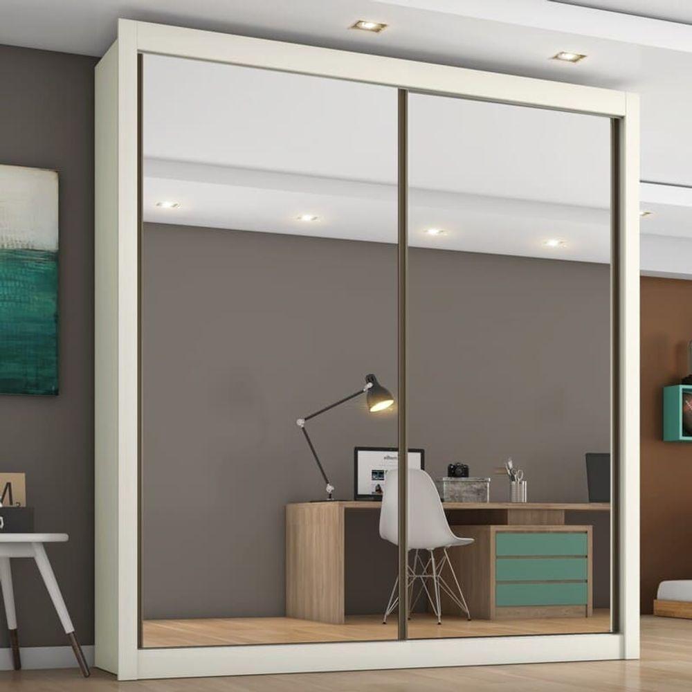 Guarda Roupa Solteiro Espelhado 2 Portas 4 Gavetas - Zurique-off White - Móveis Europa - 1