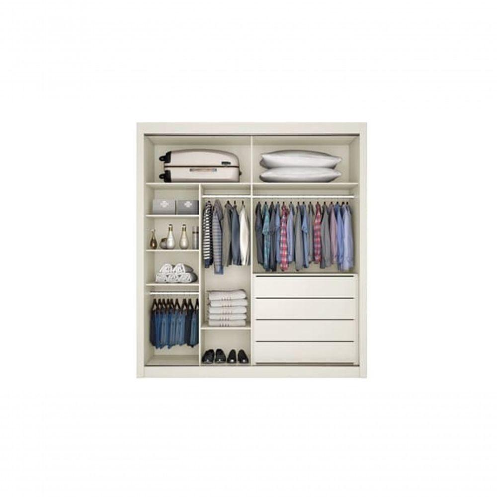 Guarda Roupa Solteiro Espelhado 2 Portas 4 Gavetas - Zurique-off White - Móveis Europa - 3