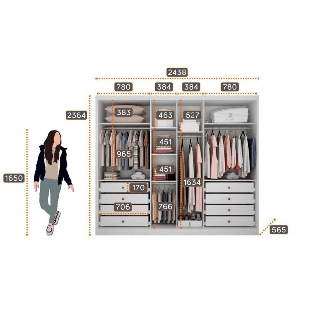 Guarda Roupa Casal Com Espelho 6 Portas 8 Gavetas - Rizon-branco - Móveis Novo Horizonte - 4